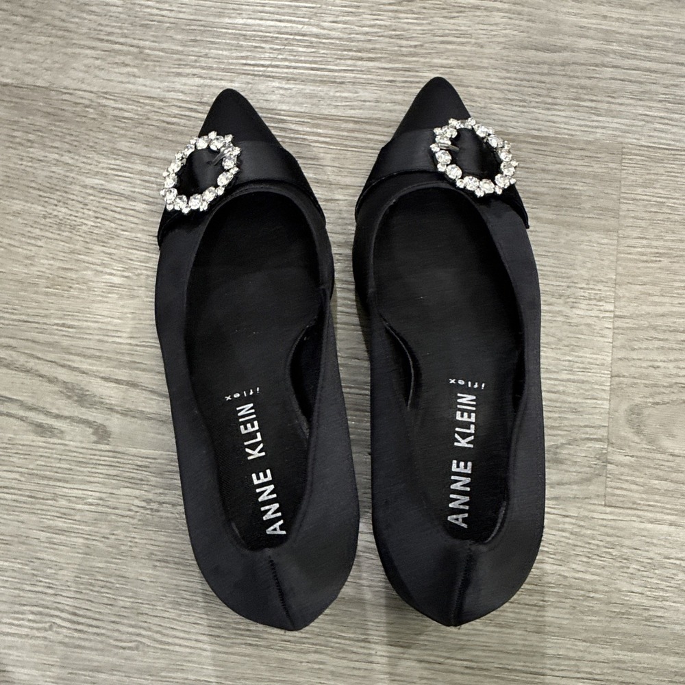 Anne Klein Iflex Rhinestone Embellished Satin High Heel Dress Pumps Sz 8 In Blk - Picture 10 of 10